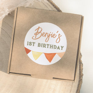 Handdrawn Boho Colour Bunting Boy Birthday Party Classic Round Sticker
