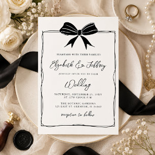 Handdrawn Bow Coquette Modern Chic Wedding Invitation