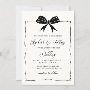 Handdrawn Bow Coquette Modern Chic Wedding Invitation