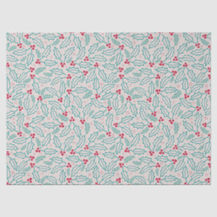 Handdrawn Christmas Holly Berries Red Green White Tissue Paper