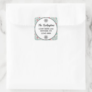 Handdrawn Christmas Holly Berries Return Address Square Sticker