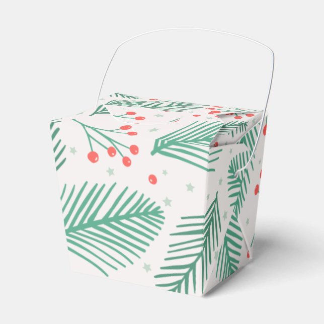 Handdrawn Christmas Pine Branches Green Red White Favor Box (Front Side)