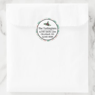 Handdrawn Christmas Pine Branches Return Address Classic Round Sticker