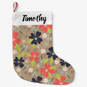 Handdrawn Christmas Poinsettia Red White Navy Small Christmas Stocking