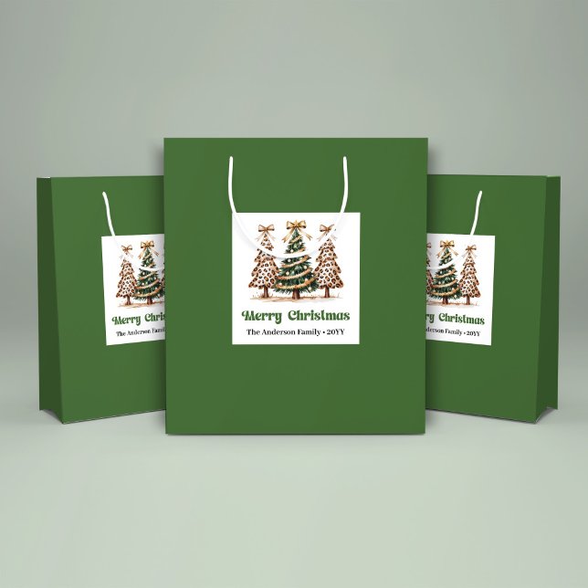 Handdrawn Christmas Tree Leopard Print Gift Bag  (Handdrawn Christmas Tree Leopard Print Gift Bag Custom)