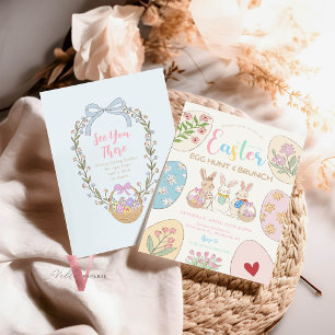 Handdrawn Colourful Pastel Easter Egg Brunch Party Invitation