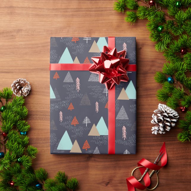 Handdrawn Evergreen Pine Trees in Snow at Night Wrapping Paper (Holiday Gift)
