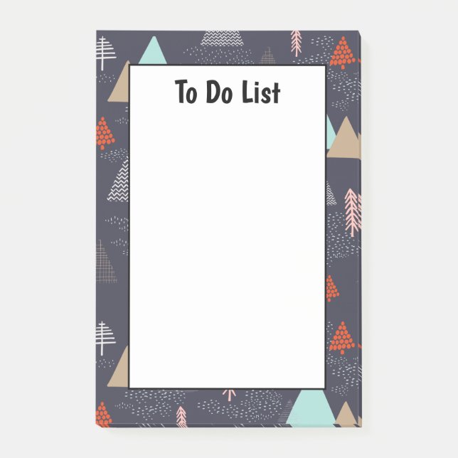 Handdrawn Evergreen Pine Trees in Snow To Do List Post-it Notes (Front)