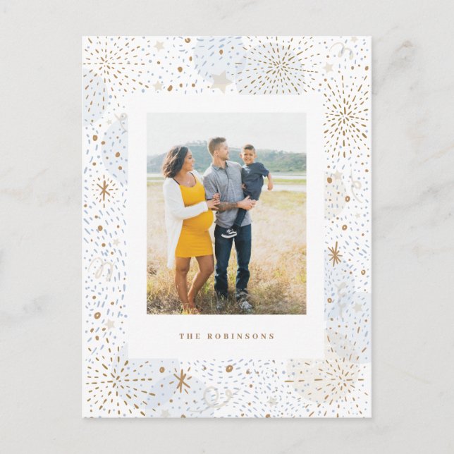 Handdrawn Fireworks New Years Photo Postcard (Front)