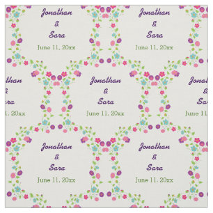 Handdrawn Flowers Personalized Bride and Groom Fabric