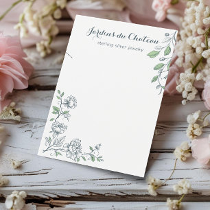 Handdrawn French botanical necklace display card
