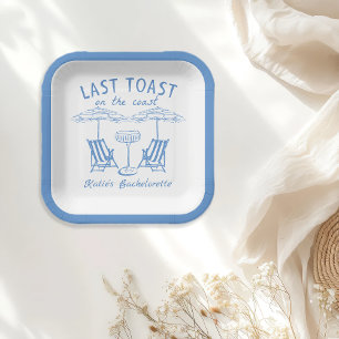 Handdrawn Last Toast Coast Blue Bachelorette Party Paper Plate
