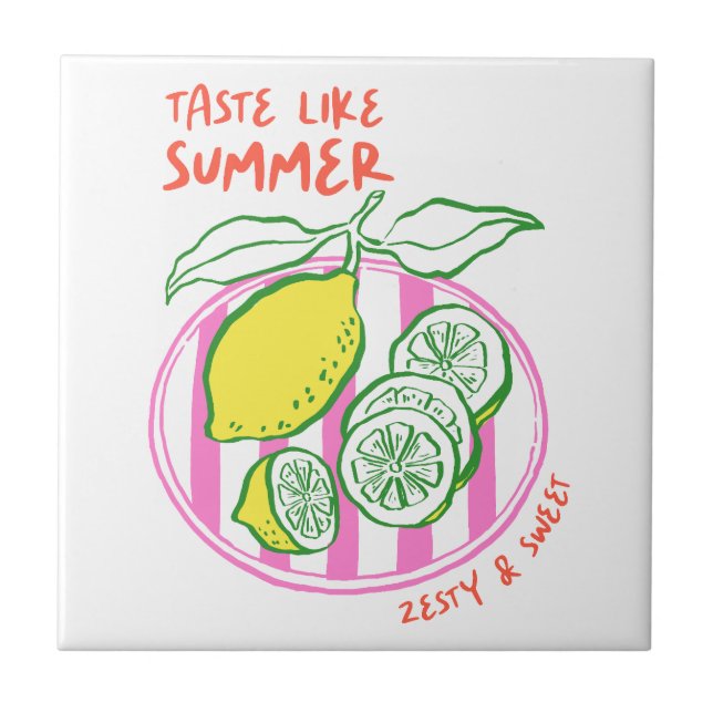 Handdrawn Lemon Summer Quote  Tile (Front)