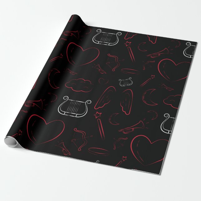 Handdrawn Minimalist Valentine Wrapping Paper (Unrolled)