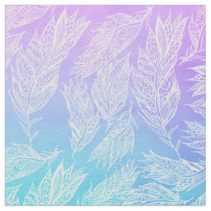 Handdrawn paisley feathers Purple Teal Watercolor Fabric