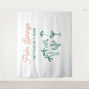 Handdrawn Palm Springs Pink Bachelorette Weekend Tapestry