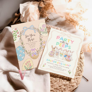 Handdrawn Pastel Bunny Easter Egg Hunt Brunch Invitation