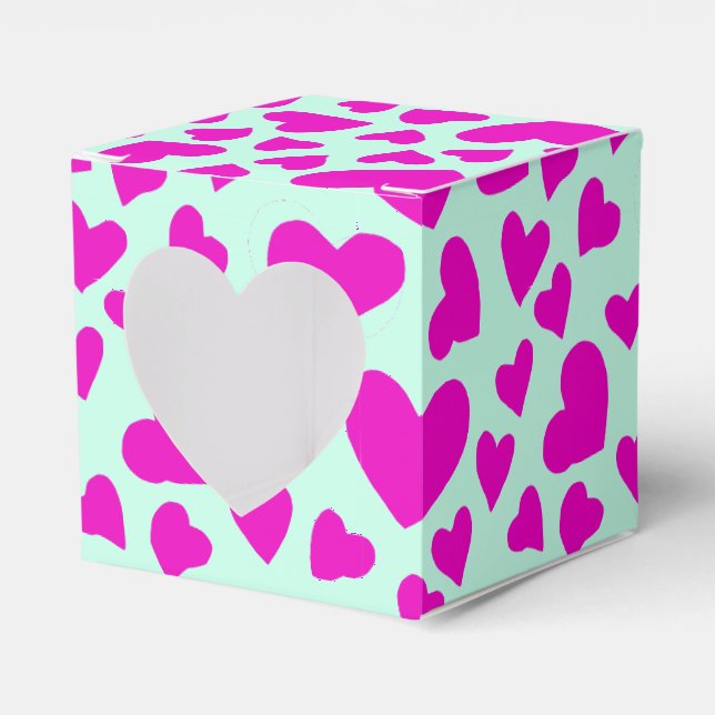 Handdrawn Pink Heart Valentine Gift Favor Box (Front Side)