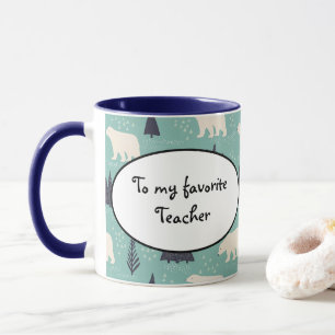 Handdrawn Polar Bears Evergreen Trees in the Snow Mug