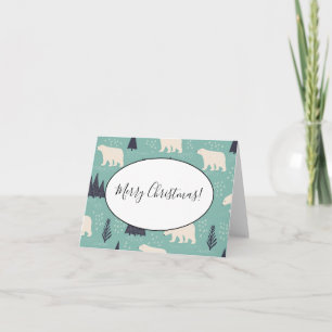 Handdrawn Polar Bears Evergreen Trees in the Snow Note Card
