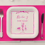Handdrawn scribble retro pink ribbon bridal shower paper plate<br><div class="desc">Hand drawn scribble sketch retro vintage pink ribbon bridal shower template paper plates personalized bridal shower tableware</div>