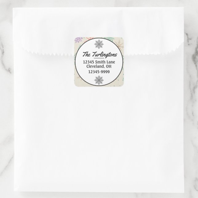 Handdrawn Snowflakes Christmas Trees Multicolor Square Sticker (Bag)