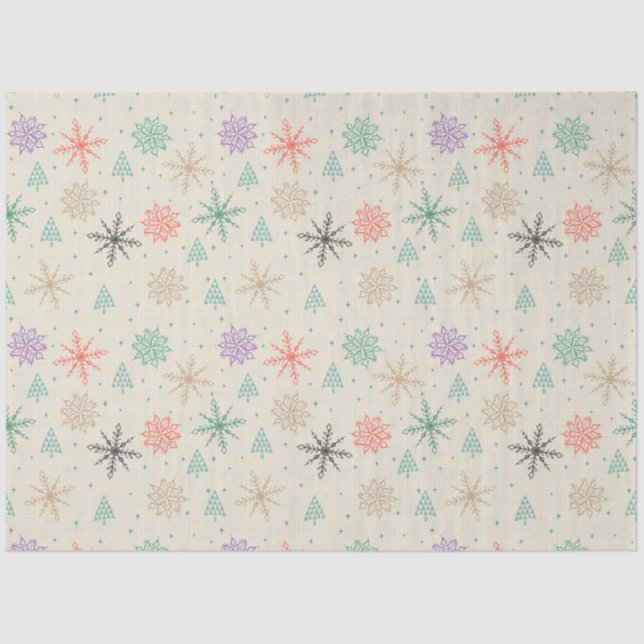 Handdrawn Snowflakes Christmas Trees Multicolor Tissue Paper (Front)