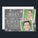 Handdrawn Snowflakes Collection Holiday Card<br><div class="desc">This holiday card says "Merry Christmas and Happy New Year" in stylish typography, with hand drawn snowflakes and a chalkboard background. Featuring two of your photos. Personalize with your own photos and text for a stylish holiday card that is all your own. Comes with a matching snowflake pattern on the...</div>