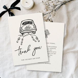 Handdrawn Trendy Wedding Car Script Whimsical Thank You Card