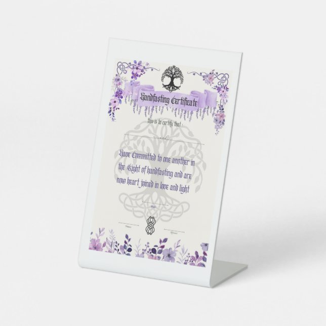 Handfasting certificate display Board for celtic g Pedestal Sign (Front)