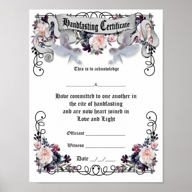 Handfasting Certificate Poster - Fantasy Owls  (Front)