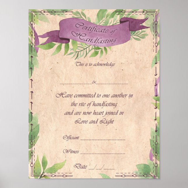 Handfasting Certificate Poster - Green Witch (Front)