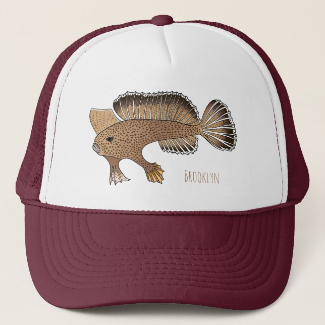 Handfish cartoon illustration  trucker hat (Front)