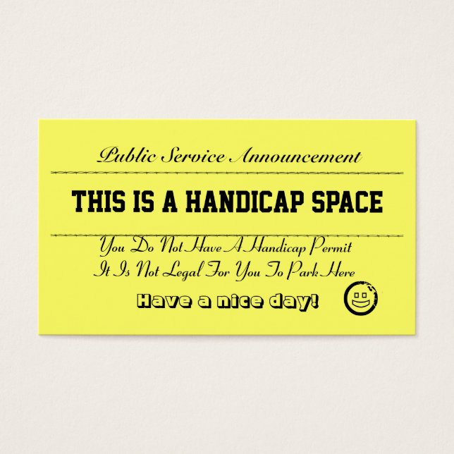Handicap Parking Notice Cards (Front)