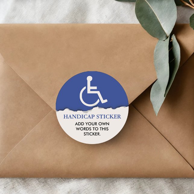 Handicap Symbol Custom Text Classic Round Sticker (Creator Uploaded)