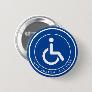 Handicapped disabled symbol text blue white 2 inch round button