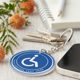 Handicapped disabled symbol text blue white keychain