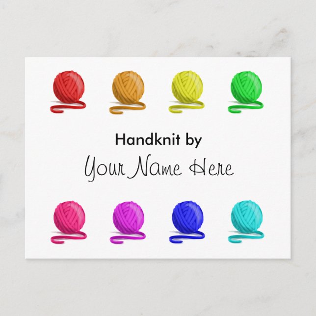 Handknit By with Washing Instructions Postcard (Front)