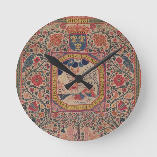 Handknitted carpet depicting Jacob's dream, Alsace Round Clock (Front)