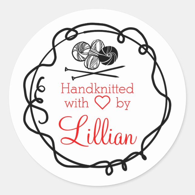 Handknitted with love custom stickers set of 20 (Front)