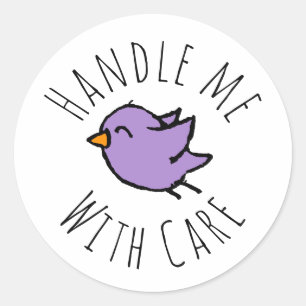 Handle me with care Cute Purple Bird Drawing Classic Round Sticker