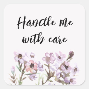 Handle me with care - Watercolor Purple Flowers Square Sticker