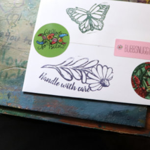 Handle with Care black eyed Susan flower daisy art Rubber Stamp