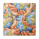 Handle with Care Earth Day Decorative Ceramic tile<br><div class="desc">Add a touch of meaningful art to your home or office with this beautiful "Handle with Care" ceramic tile. Featuring a stunning illustration of hands gently cradling the Earth, this decorative piece serves as a powerful reminder of our responsibility to protect and nurture our planet. Perfect as a desk accessory,...</div>
