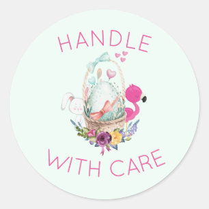 Handle with Care Egg Flamingo & Bunny Classic Round Sticker