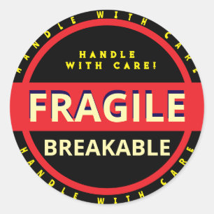 Handle with Care Fragile Red Black Yellow Classic Round Sticker