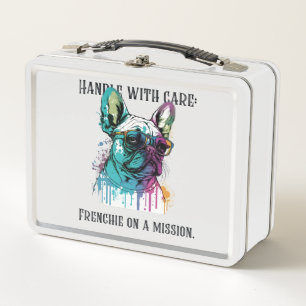 Handle with care: Frenchie on a mission Metal Lunch Box