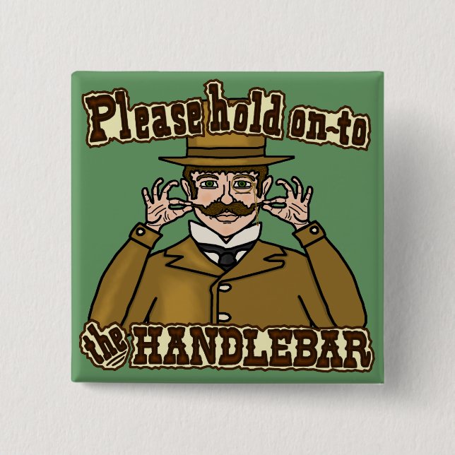 Handlebar Moustache Gentleman 2 Inch Square Button (Front)