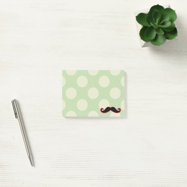 Handlebar Moustache, Polka Dots - Black Green Red Post-it Notes (Office)