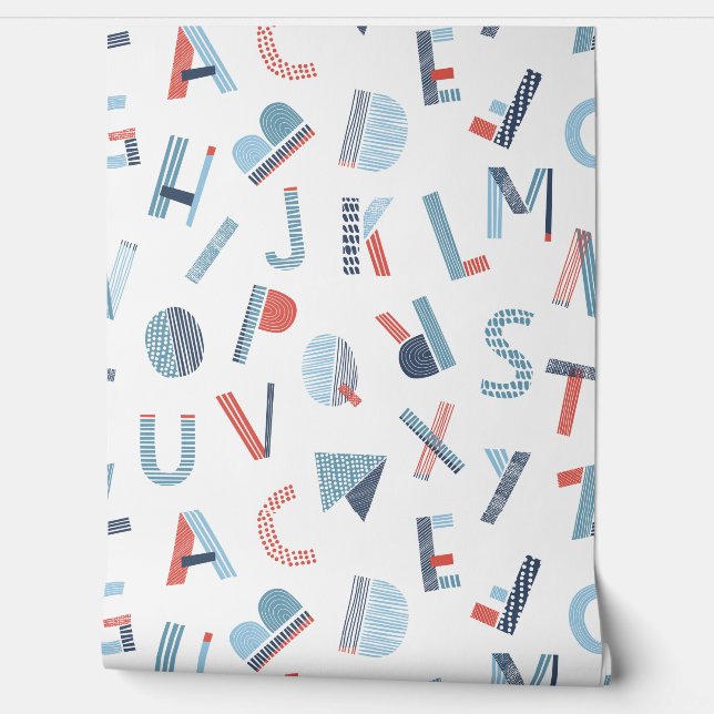 Handlettered cute alphabet in red blue white wallpaper (Unrolling)